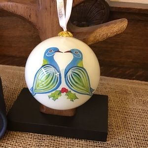 Dillard’s 2008 Two Turtle Doves inside painted glass ornament.  2nd in a series.